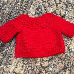 Hand knit Baby 6M Red Knit Sweater